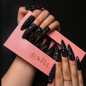 Black Glitter Stiletto Press-On Nails